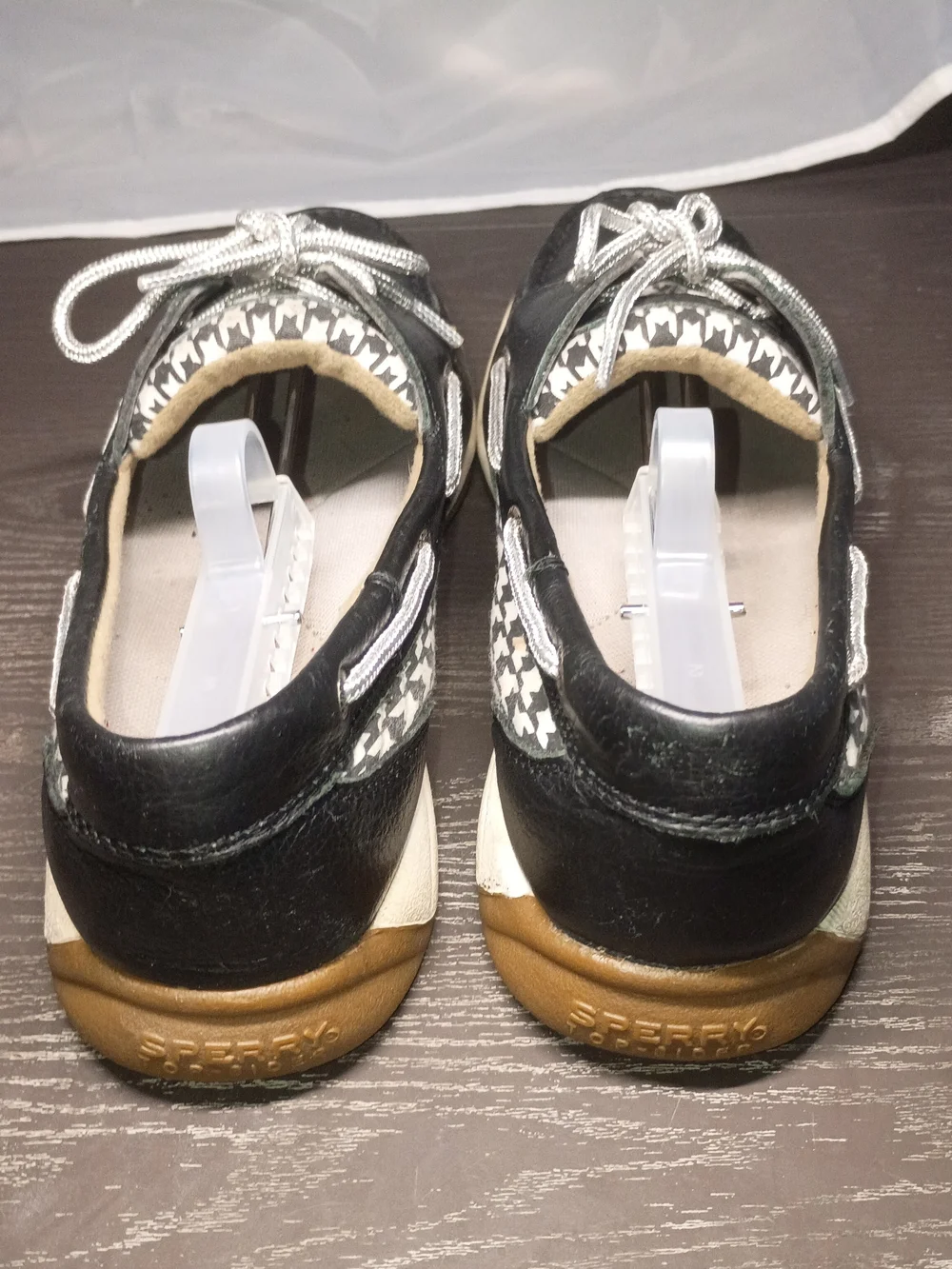 Sperry Black Leather Moc-Toe Boat Shoes. Cream Soles. Men's Fit 10.5 (Label 11)